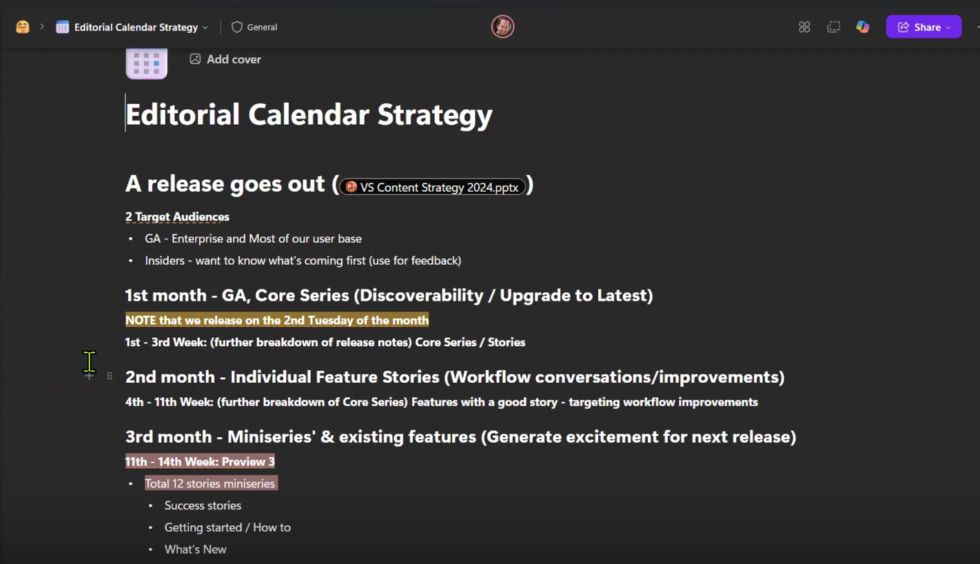 Developer engagement content strategy example showing editorial calendar approach for consistent, authentic community building and marketing
