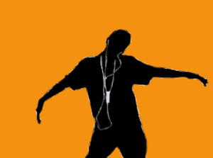 Silhouette of person dancing with ipod