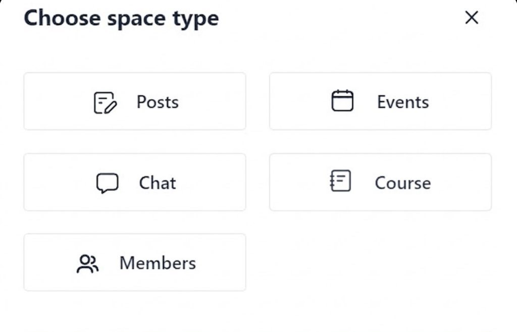 Circle.so displaying Spaces used to create different community features.