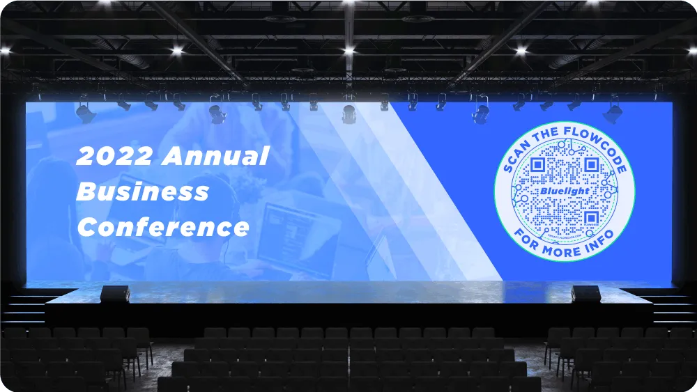 Illustration by Flowcode showing QR codes being used as event measurement for conferences.