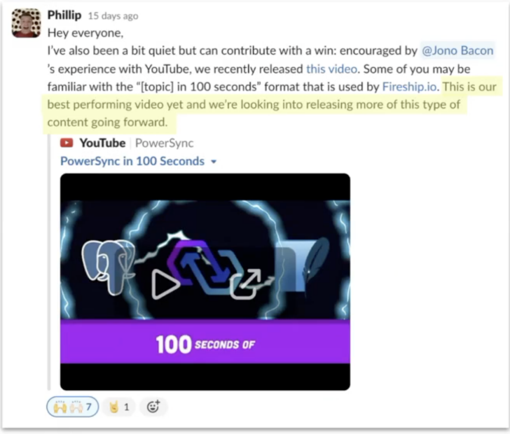 Stateshift client journey app showing a creator’s best-performing YouTube video and its performance insights.