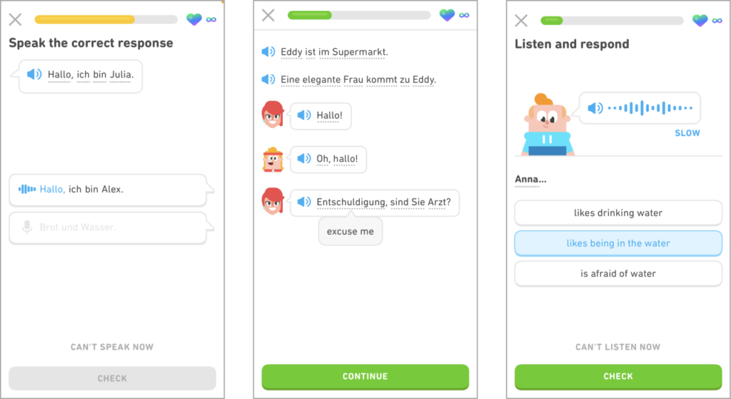 Duolingo app showing Spanish language lessons.
