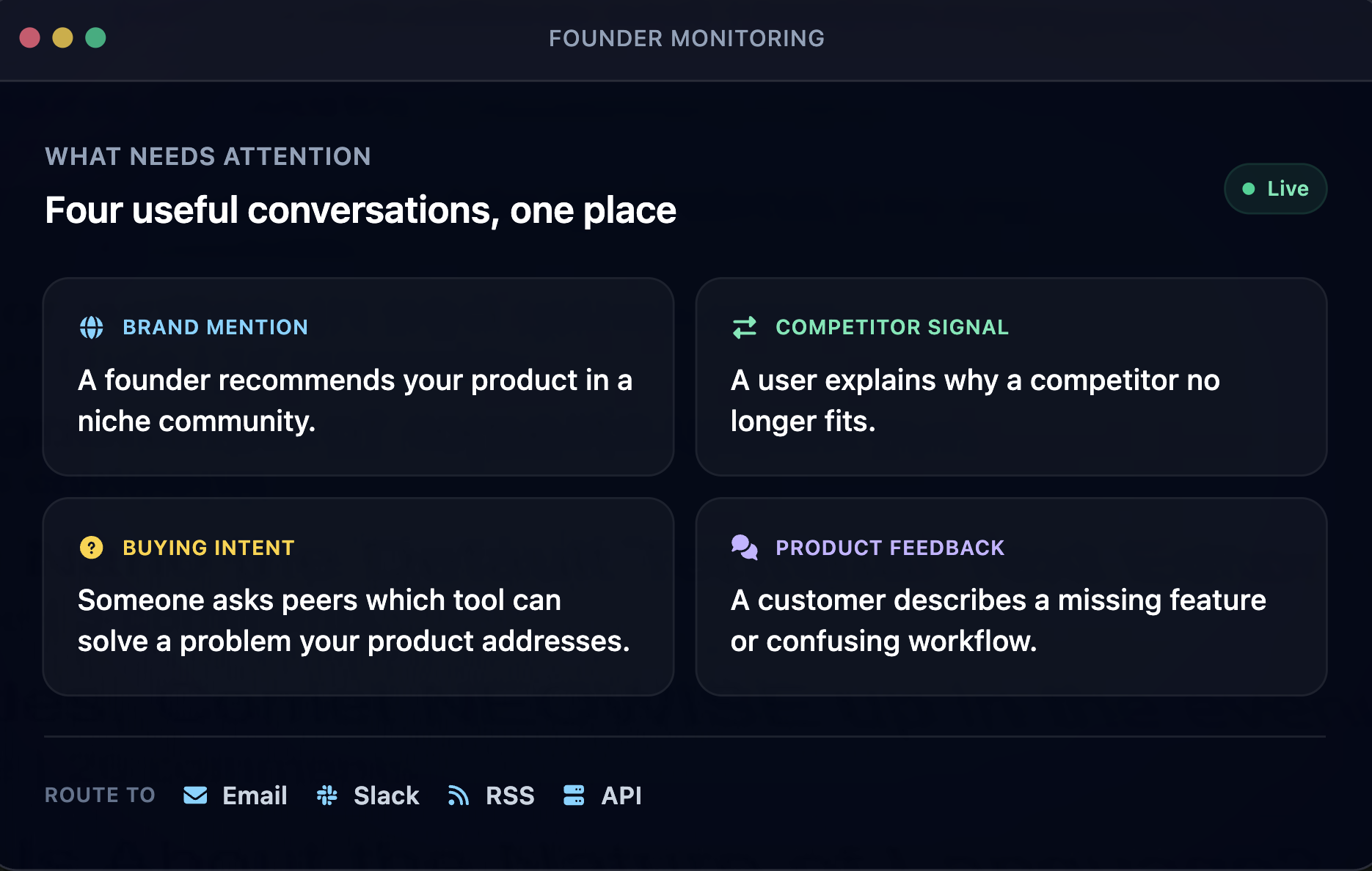 Syften's metrics dashboard.