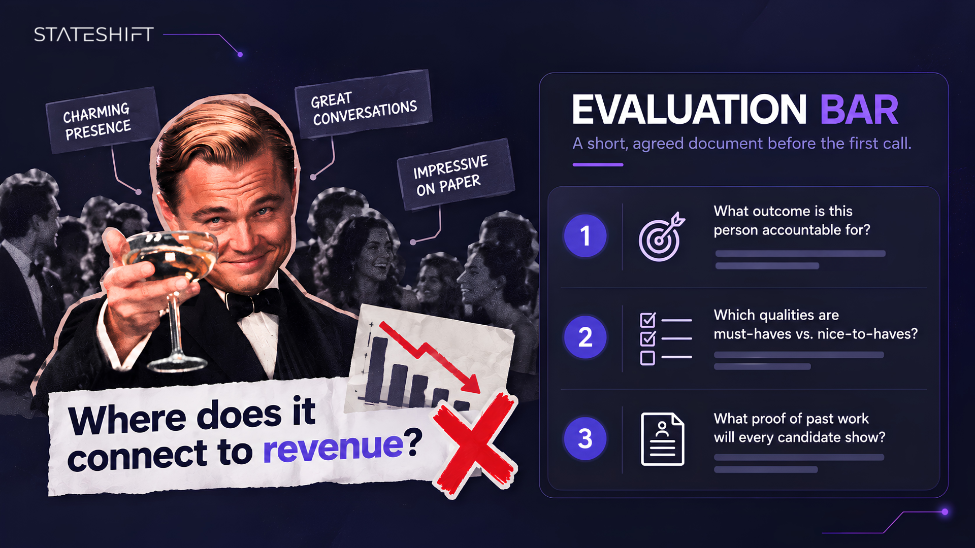 Stateshift's illustration of an evaluation bar needed to hire a head of devrel.