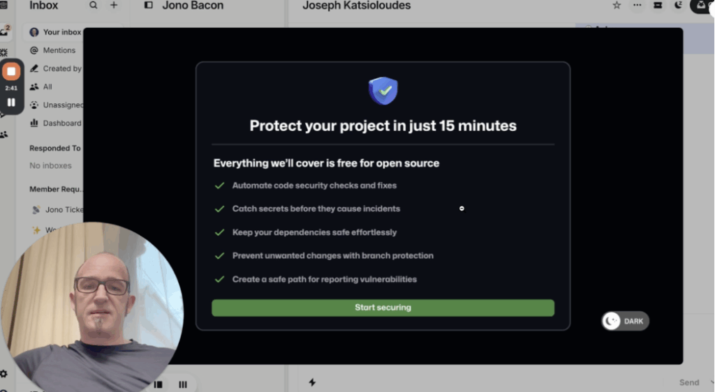 Our founder, Jono Bacon, providing feedback on GitLab's new wizard, helping in GitLab Security's Developer GTM execution.